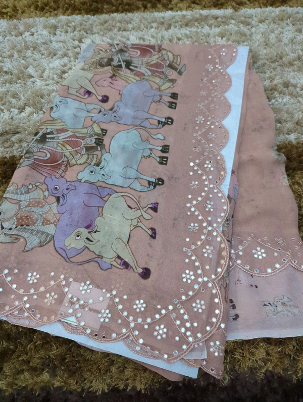 Pure Georgette Mirror Work - Fuchsia Pink