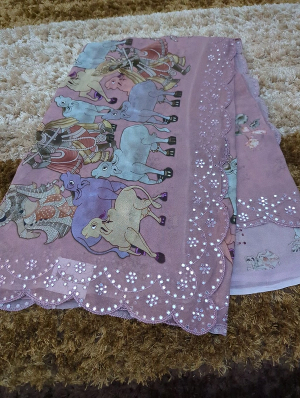 Pure Georgette Mirror Work - Pink