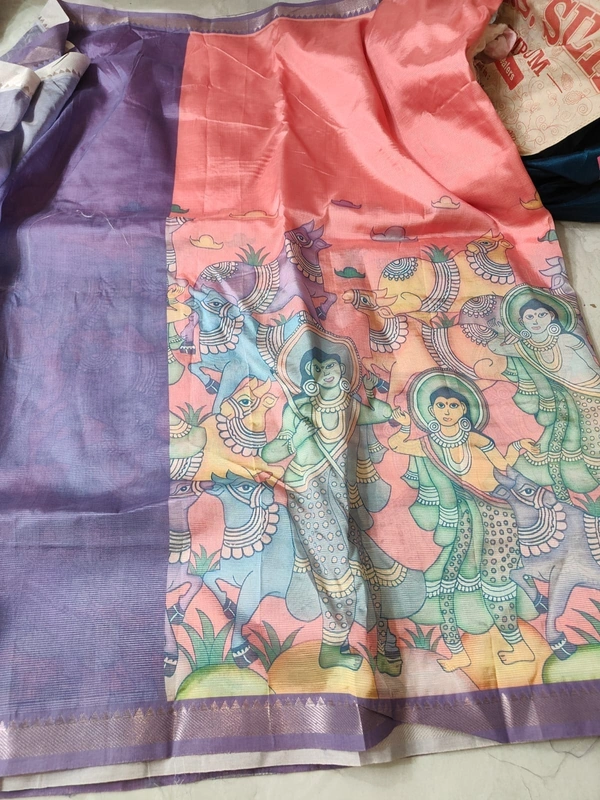 Mangalagiri Kalamkari Print Small border - Available Stock, 10 Working days, Electric Violet