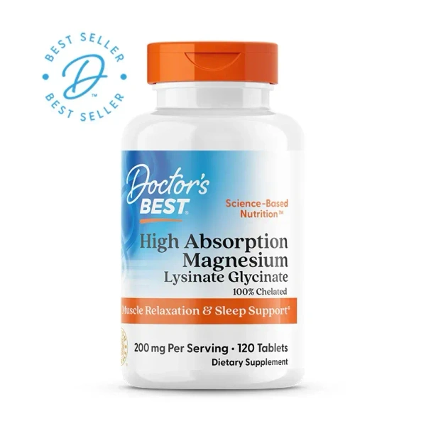 Doctor's Best High Absorption Magnesium Lycinate Glycinate 200mg - 120 Tablets