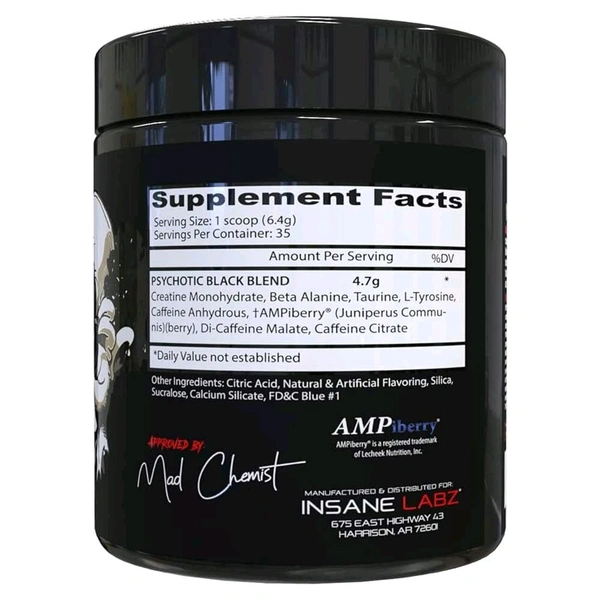 Insane Labz Psychotic Black 35servings - 228g, Blue Raspberry
