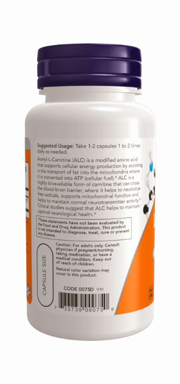 Now Acetyl-L-Carnitine 500 mg - 100 Veg Capsules