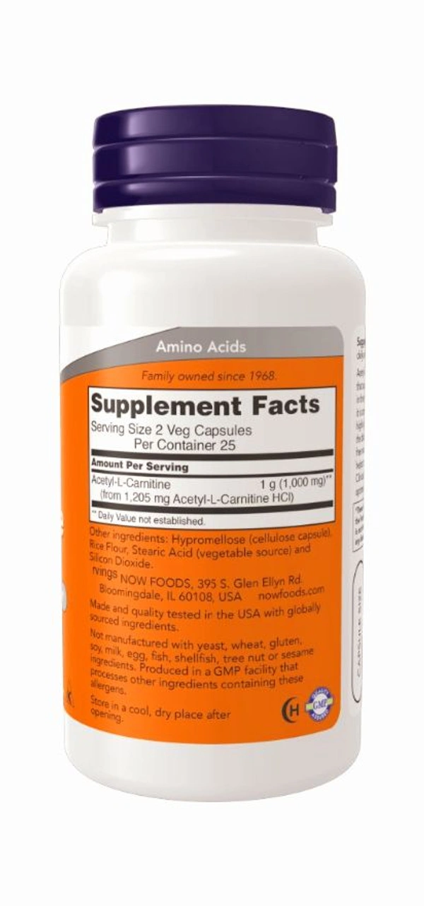 Now Acetyl-L-Carnitine 500 mg - 100 Veg Capsules