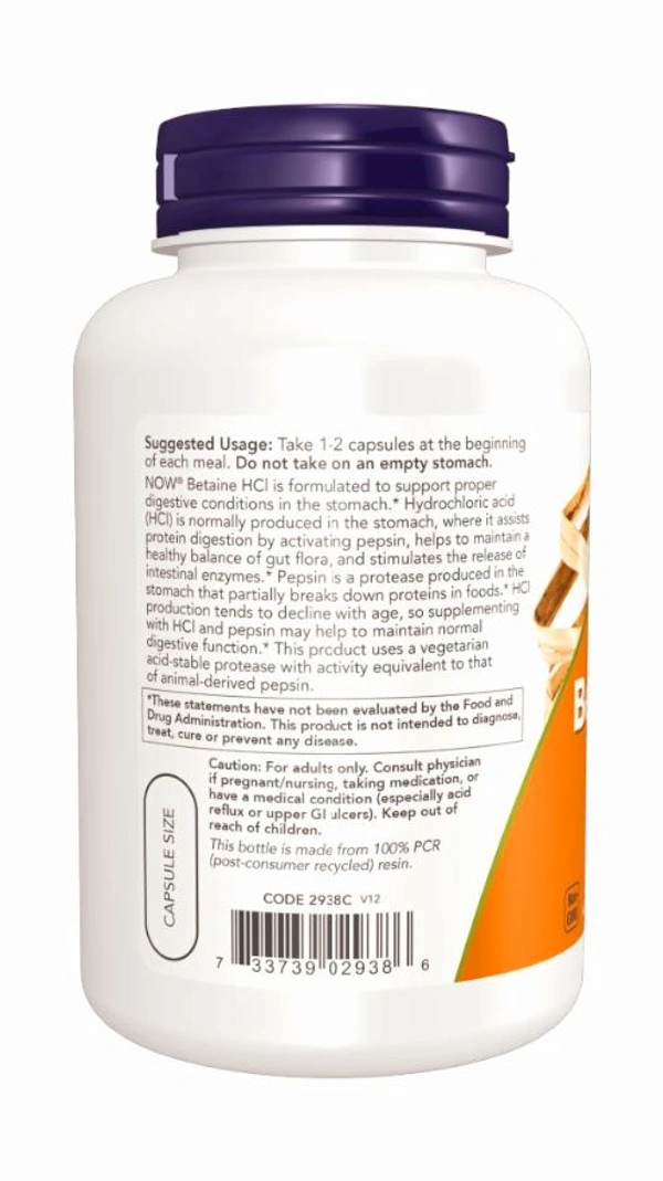 Now Betaine HCl 648 mg - 120 Veg Capsules