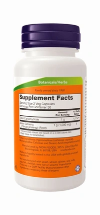 Now Panax Ginseng 500 mg - 100 Veg Capsules