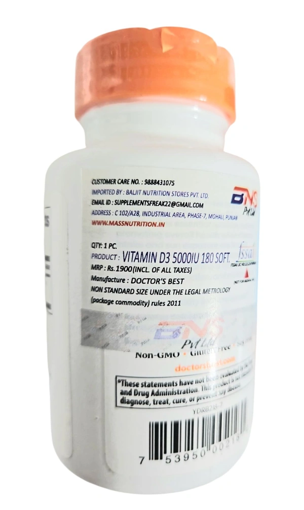 Doctor's Best Vitamin D3, 125 mcg (5,000 IU) - 180 Softgels