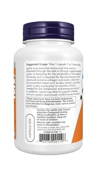 Now L-Lysine 500 mg - 100 Veg Capsules
