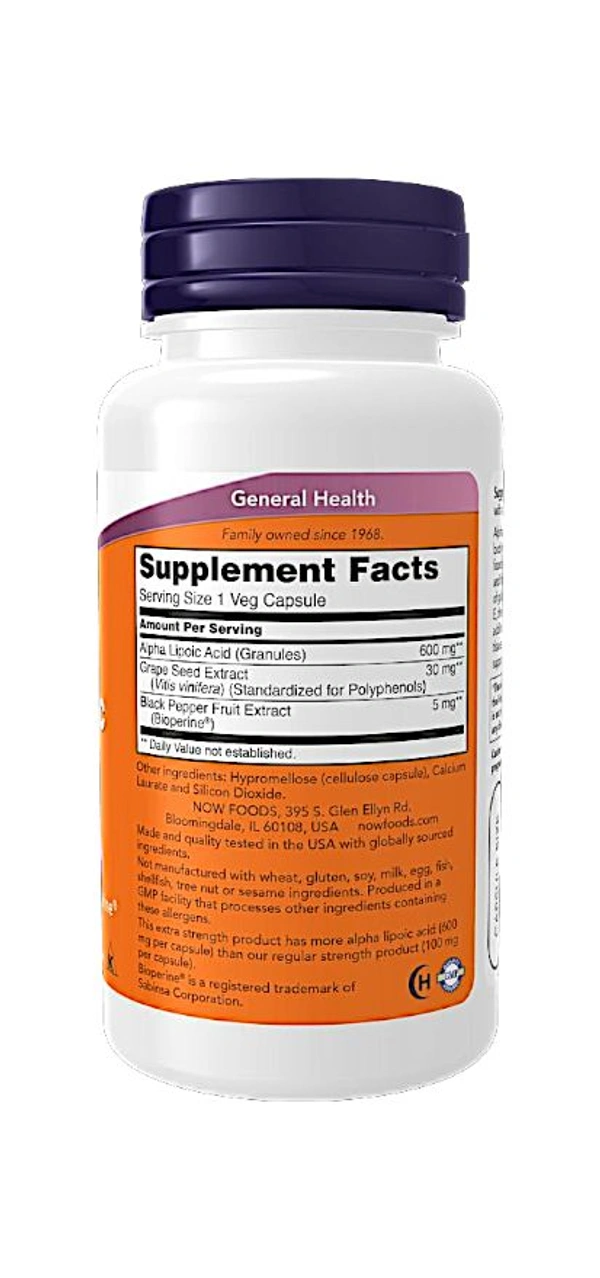 Now Alpha Lipoic Acid, Extra Strength 600 mg - 120 Veg Capsules