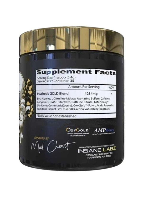 Insane Labz Psychotic Gold Pre Workout 35 Servings - 200g, Orange