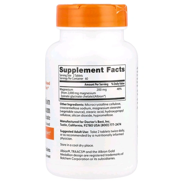Doctor's Best High Absorption Magnesium Lycinate Glycinate 200mg - 120 Tablets
