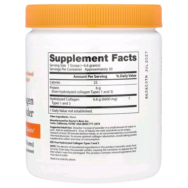 Doctor's Best Pure Collagen Types 1 and 3 Powder - 7.1 oz (200 g)