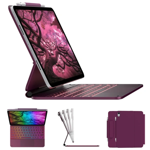 Easy Set up the Laptop-like Keyboard case Cover for 10th-generation iPad Models 11-Color Backlight Keyboard with Shortcuts - Violet Eggplant