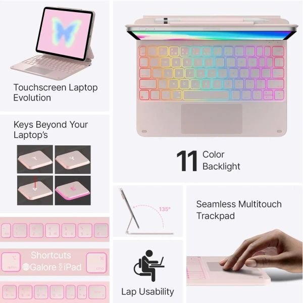 Easy Set up the Laptop-like Keyboard case Cover for 10th-generation iPad Models 11-Color Backlight Keyboard with Shortcuts - White