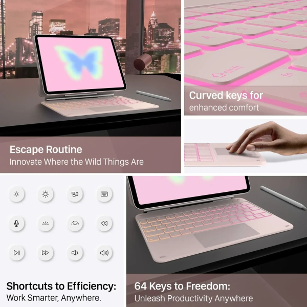Easy Set up the Laptop-like Keyboard case Cover for 10th-generation iPad Models 11-Color Backlight Keyboard with Shortcuts - White