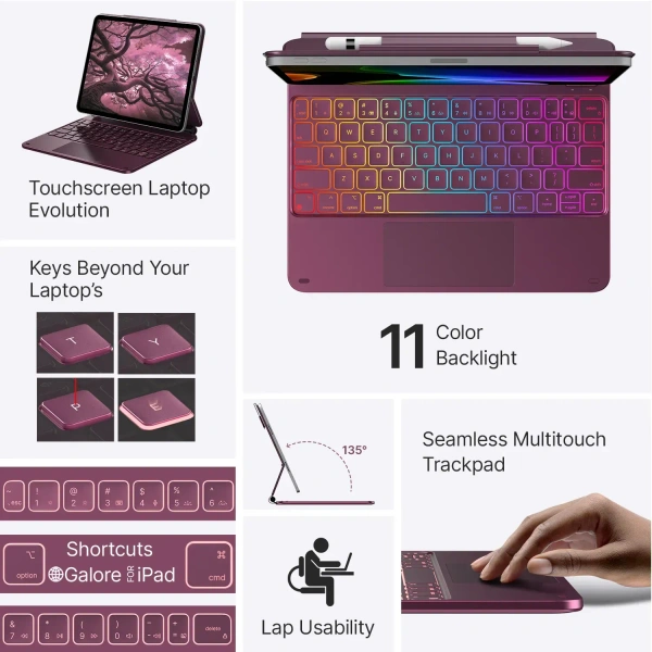 Easy Set up the Laptop-like Keyboard case Cover for 10th-generation iPad Models 11-Color Backlight Keyboard with Shortcuts - Violet Eggplant