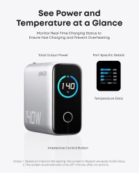 Anker Laptop Charger 140W 4-Port USB-C Charger Multi-Device Fast Charging GaN Power Adapter - Silver