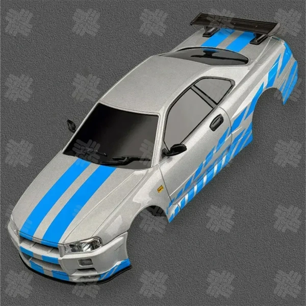 KW High Speed LDRC 1899 1/18 GTR R34 Drift RC Car with Custom 150 Motor and Metal Body Full Proportional Control RWD 2.4G Model - Pale Slate