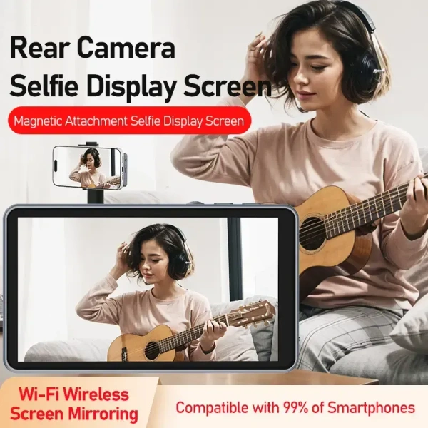 Wireless Magnetic Mount Vlog Selfie Monitor Screen Rear Camera for Selfie Vlog Live Stream for iPhone Android Phone