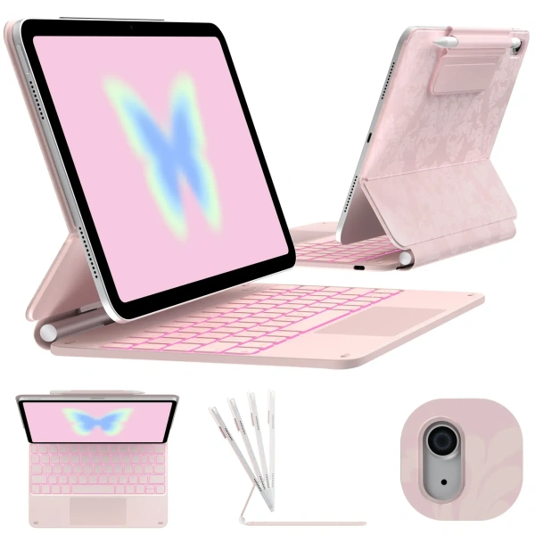 Easy Set up the Laptop-like Keyboard case Cover for 10th-generation iPad Models 11-Color Backlight Keyboard with Shortcuts - Pink