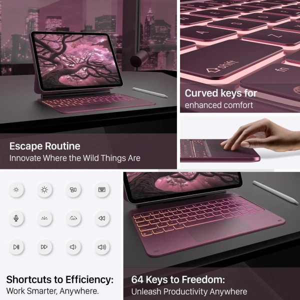 Easy Set up the Laptop-like Keyboard case Cover for 10th-generation iPad Models 11-Color Backlight Keyboard with Shortcuts - Violet Eggplant