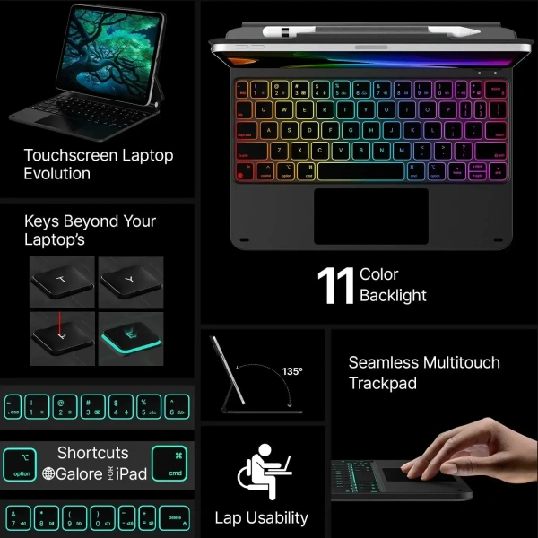 Easy Set up the Laptop-like Keyboard case Cover for 10th-generation iPad Models 11-Color Backlight Keyboard with Shortcuts - Black