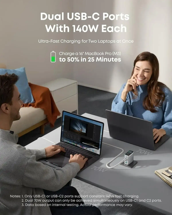 Anker Laptop Charger 140W 4-Port USB-C Charger Multi-Device Fast Charging GaN Power Adapter - Silver