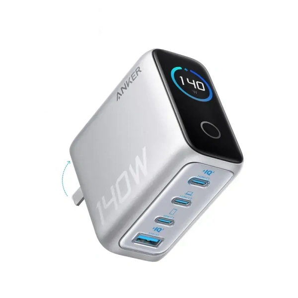 Anker Laptop Charger 140W 4-Port USB-C Charger Multi-Device Fast Charging GaN Power Adapter - Silver