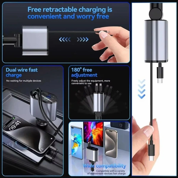 Retractable 4-in-1 Fast Car Charger