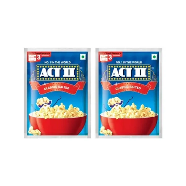 Act Ii Classic Salted Popcorn (Pressure Cooker) Pack Of 2 - (2*30 Gm) - 5 Gm Free - 65 gm - 65 gm