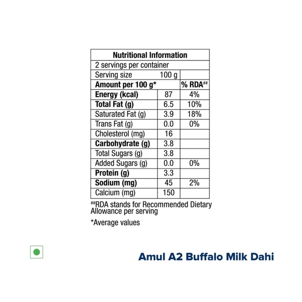 Amul A2 Buffalo Milk Curd - 200 gm