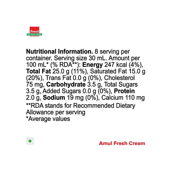Amul Fresh Cream - 250 ml - 250 ml