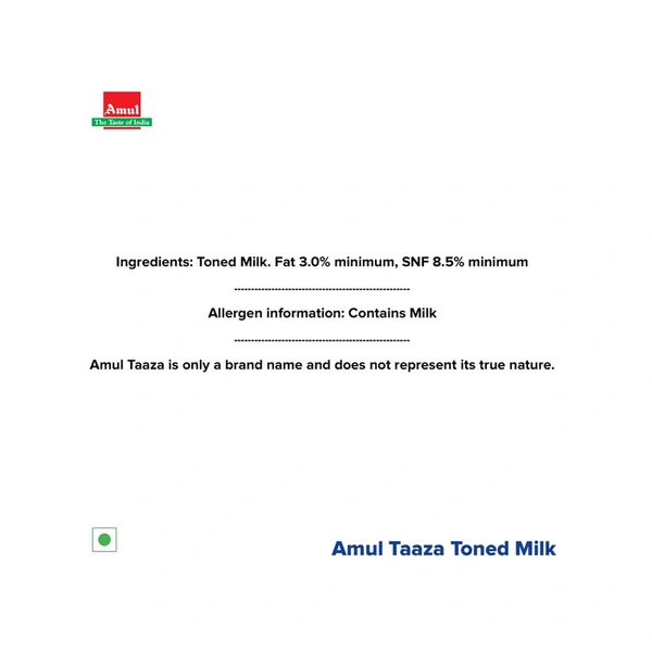 Amul Taaza Toned Pack (Homogenised Milk) - 1 ltr - 1 ltr