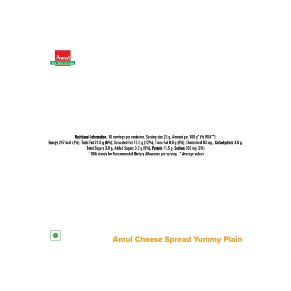 Amul Yummy Plain Cheese Spread - 200 gm