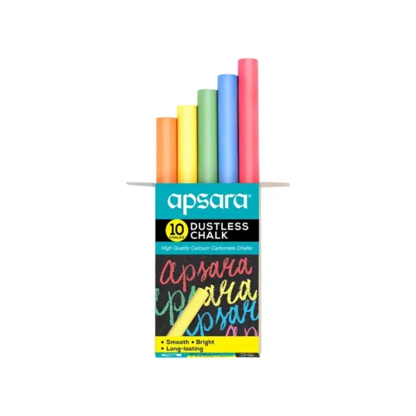 Apsara Coloured Dustless Chalk (Multicolor) - 10 pcs, 1 pack (10 pieces)