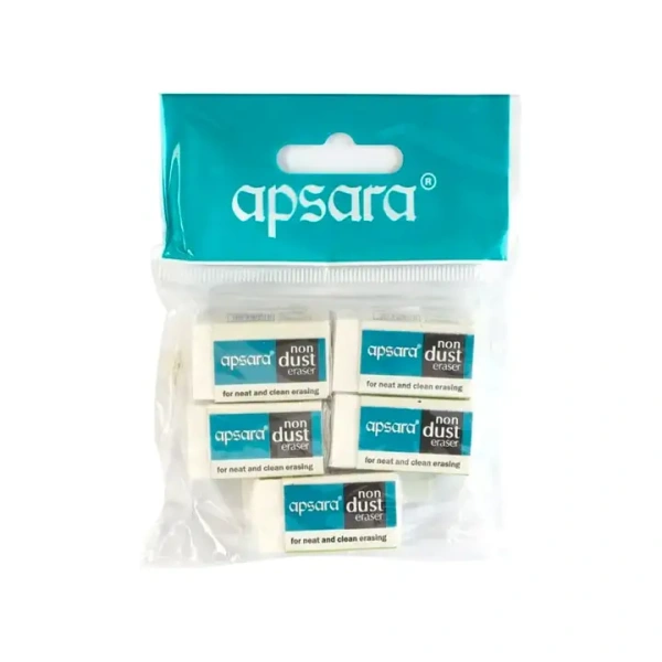 Apsara non - dust Eraser (White) Pack of 5 - 5 pcs, 5 pieces