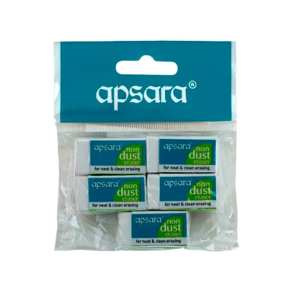 Apsara non - dust Eraser (White) Pack of 5 - 5 pcs, 5 pieces