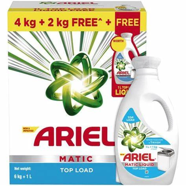 Ariel Matic Top Load Detergent Powder - Free (500 ml) Liquid Detergent Inside (6Kg) - 6.5 kg - 6.5 kg