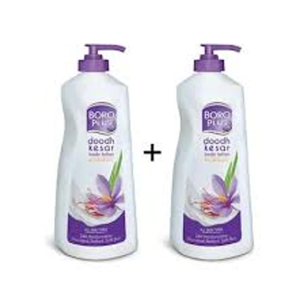 Boro Plus Doodh Kesar Body Lotion Ayurvedic - Buy 1 Get 1 Free-800 ml - 400 ml + 400 ml