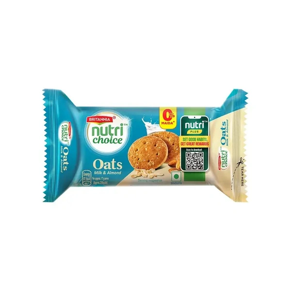 Britannia NutriChoice Almond Oats Glucose & Milk Biscuits - 75 gm
