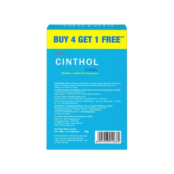Cinthol Cool Bath Soap (5*100 gm) - Buy 4 Get 1 Free - 500 gm