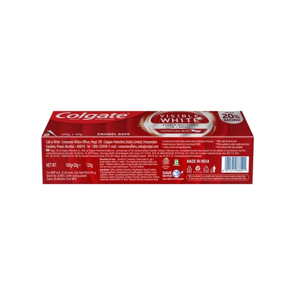 Colgate Visible White Sparkling Mint Whitening Toothpaste - 100 gm+20 gm