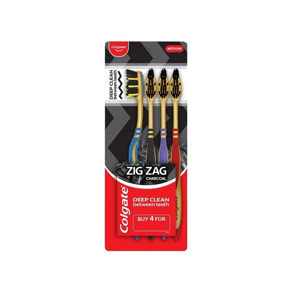 Colgate Zig Zag Charcoal Toothbrush (Medium) - 1 Pack (4 Piece)
