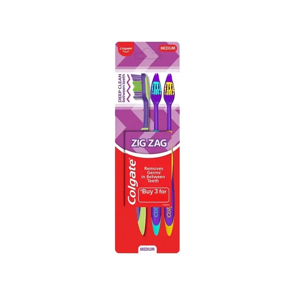 Colgate Zig Zag Deep Clean Toothbrush (Medium) (Removes Bacteria Between The Teeth) - 3 Piece