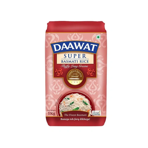 Daawat Super Basmati Rice (Fluffy Long Grains) - 1 kg