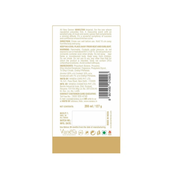 DENEVER HAMILTON IMPERIAL DEODORANT BODY SPRAY FOR MEN - 200 ML