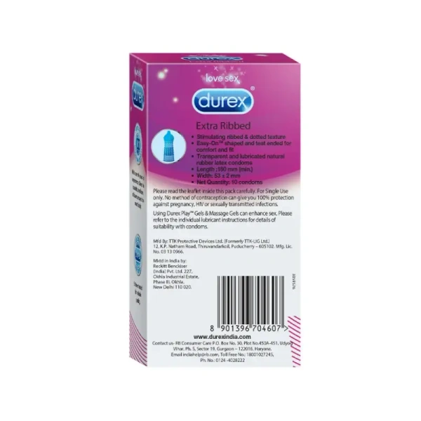 Durex Extra Ribbed & Dotted Condom- 10 Piece - 10 Piece