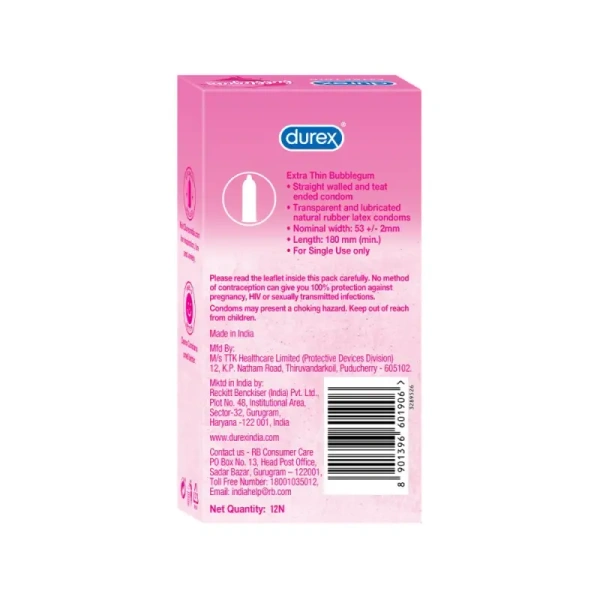 Durex Extra Thin Bubblegum Condom-12 Piece - 12 Piece