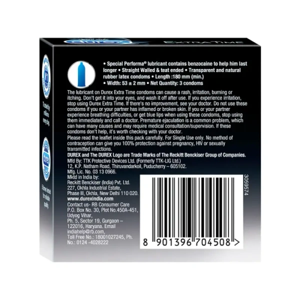 Durex Extra Time Long - Last Condom (3 units)-3 Piece - 3 Piece