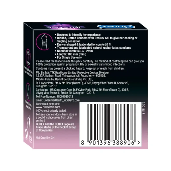 Durex Intense Condom -For Her Extra Pleasure (3 Pieces) - 3 Piece