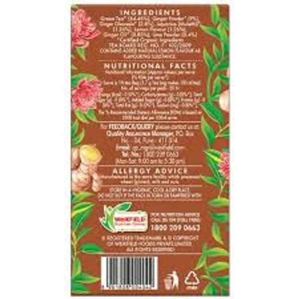 Eco Valley Organic Green Tea Ginger Mulethi Lemon Pack of 25 - (25*1.7 gm) - 42.5 gm - 42.5 gm
